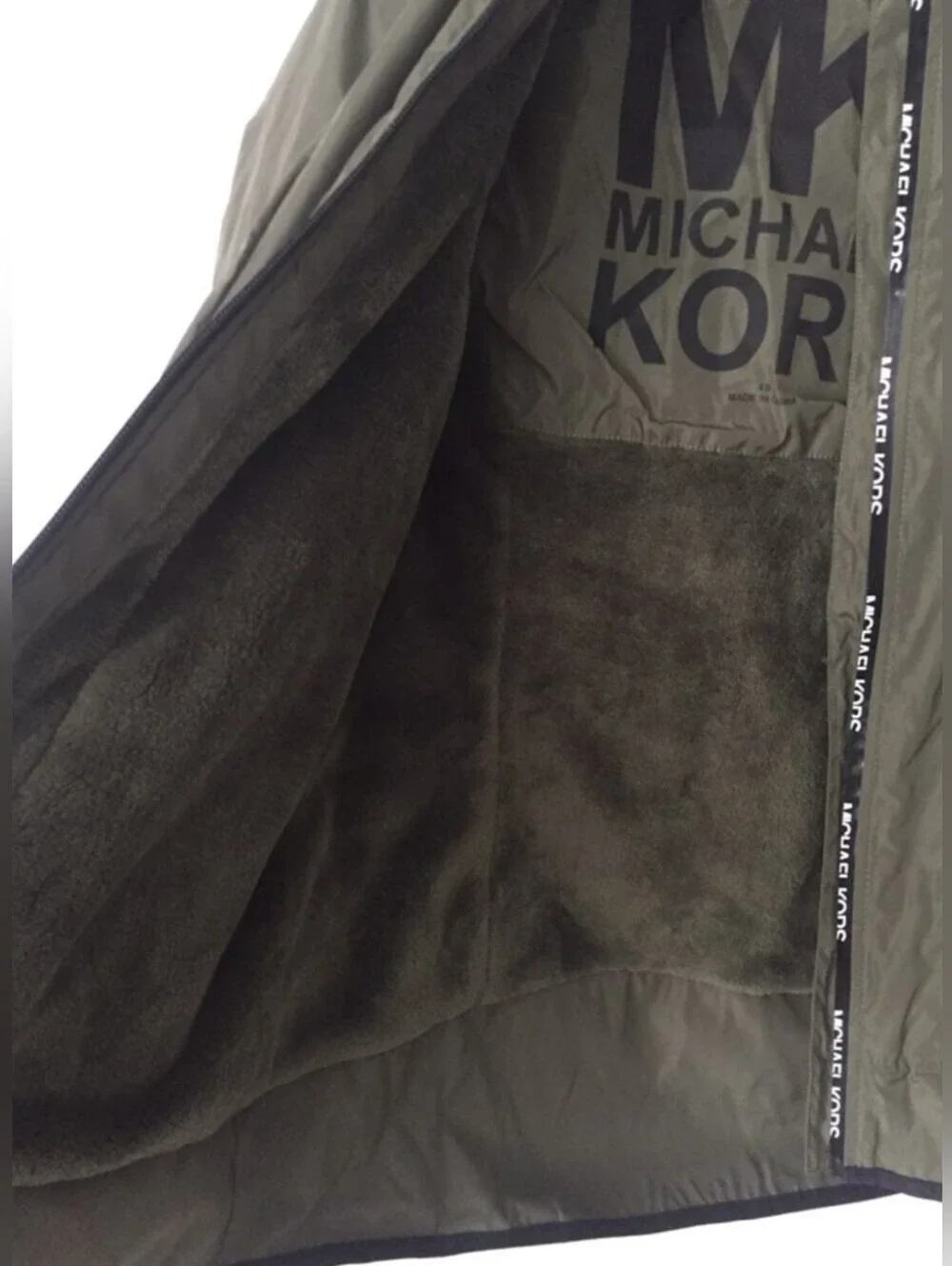 Michael Kors Olive Green Fleece Lined Hooded Windbreaker Jacket Size XS